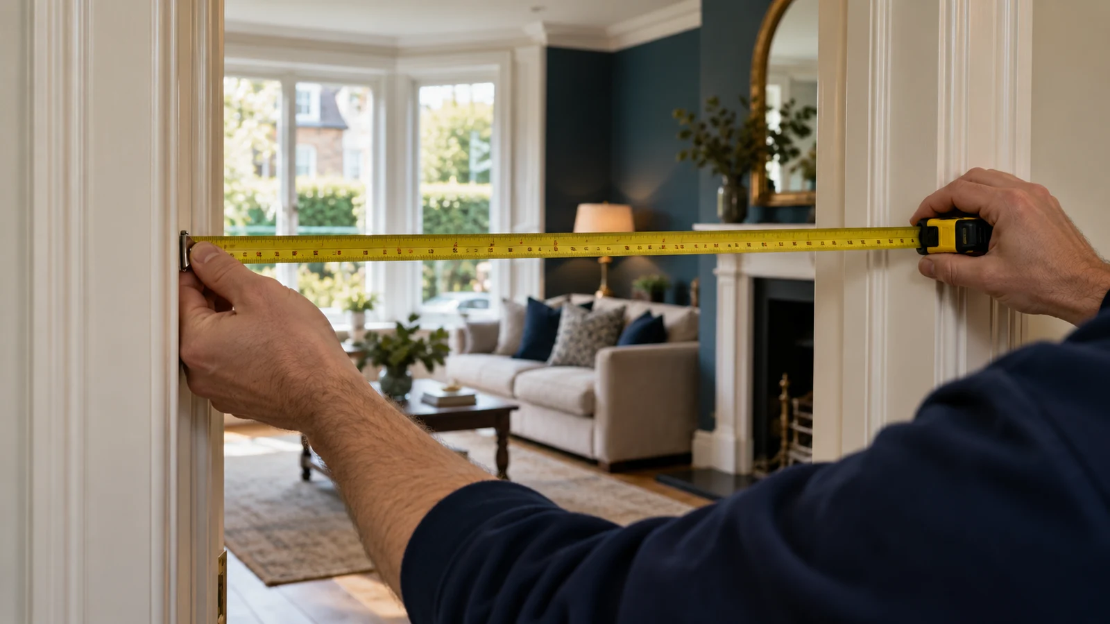 A doorway measured before arranging furniture delivery.