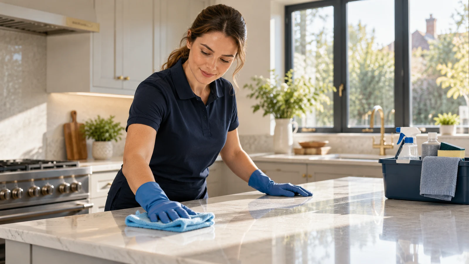 Professional cleaning of an empty kitchen before property handover.
