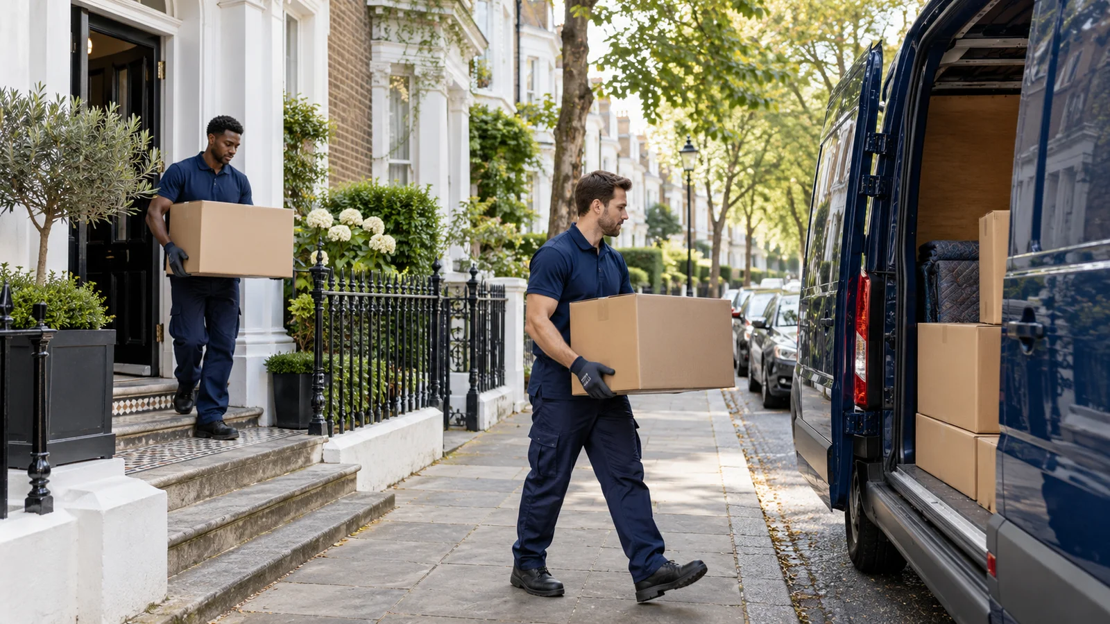 Illustrative concept: a house removal at a British residential property.